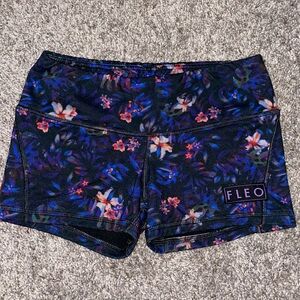 Fleo Black Floral Athletic Shorts with Blue, Purple & Pink Accents
